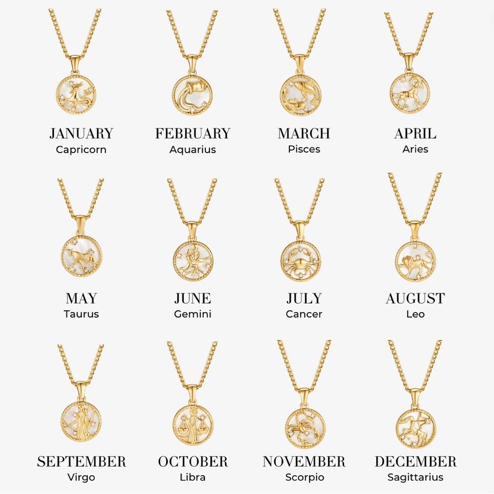Zodiac birth sign necklace 18k yellow gold on stainless ♈️ ♒️ ♋️ ♊️ ♉️ ♑️